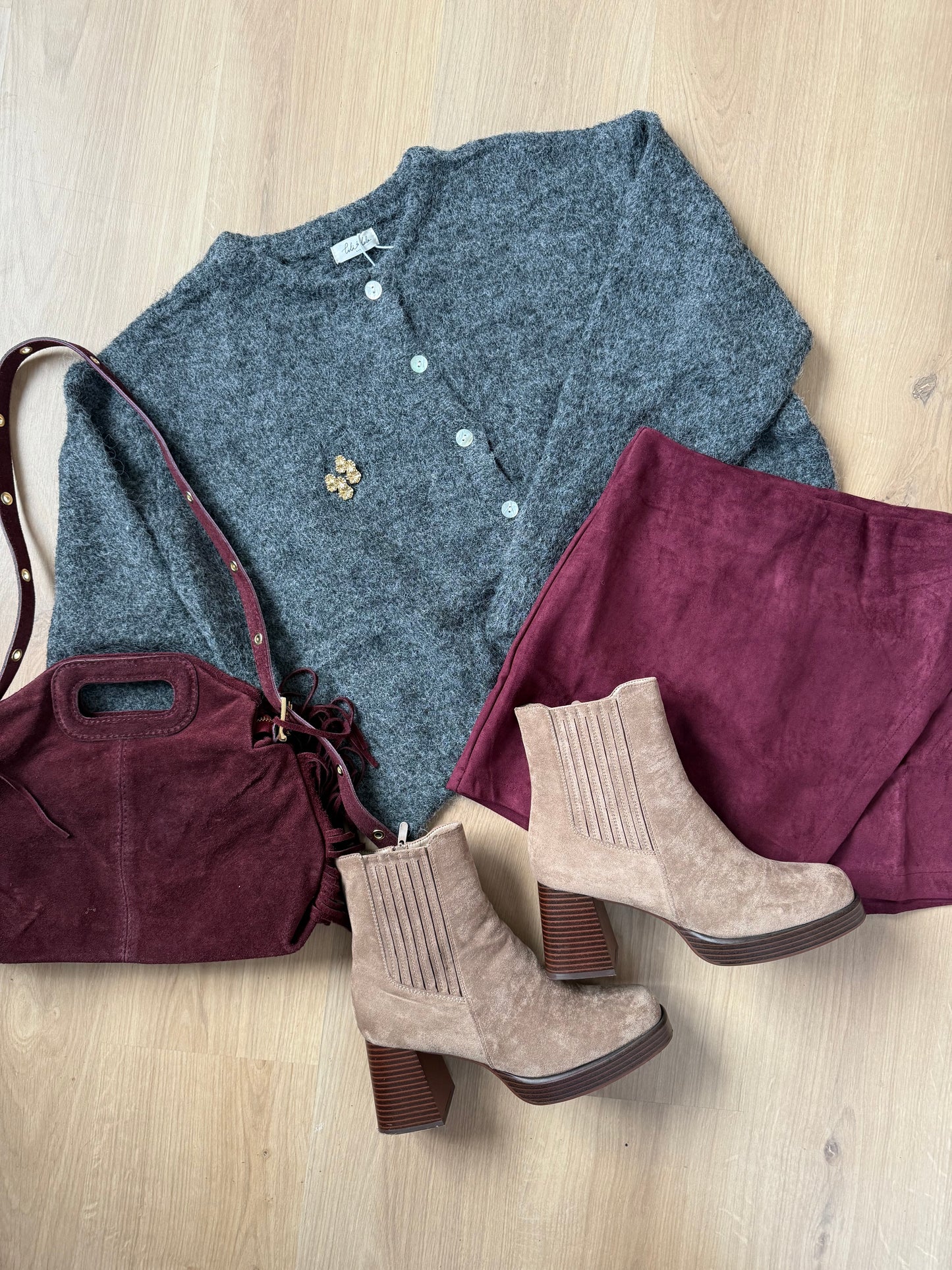 Jupe short en suédine Selena bordeaux