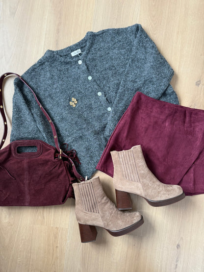 Jupe short en suédine Selena bordeaux