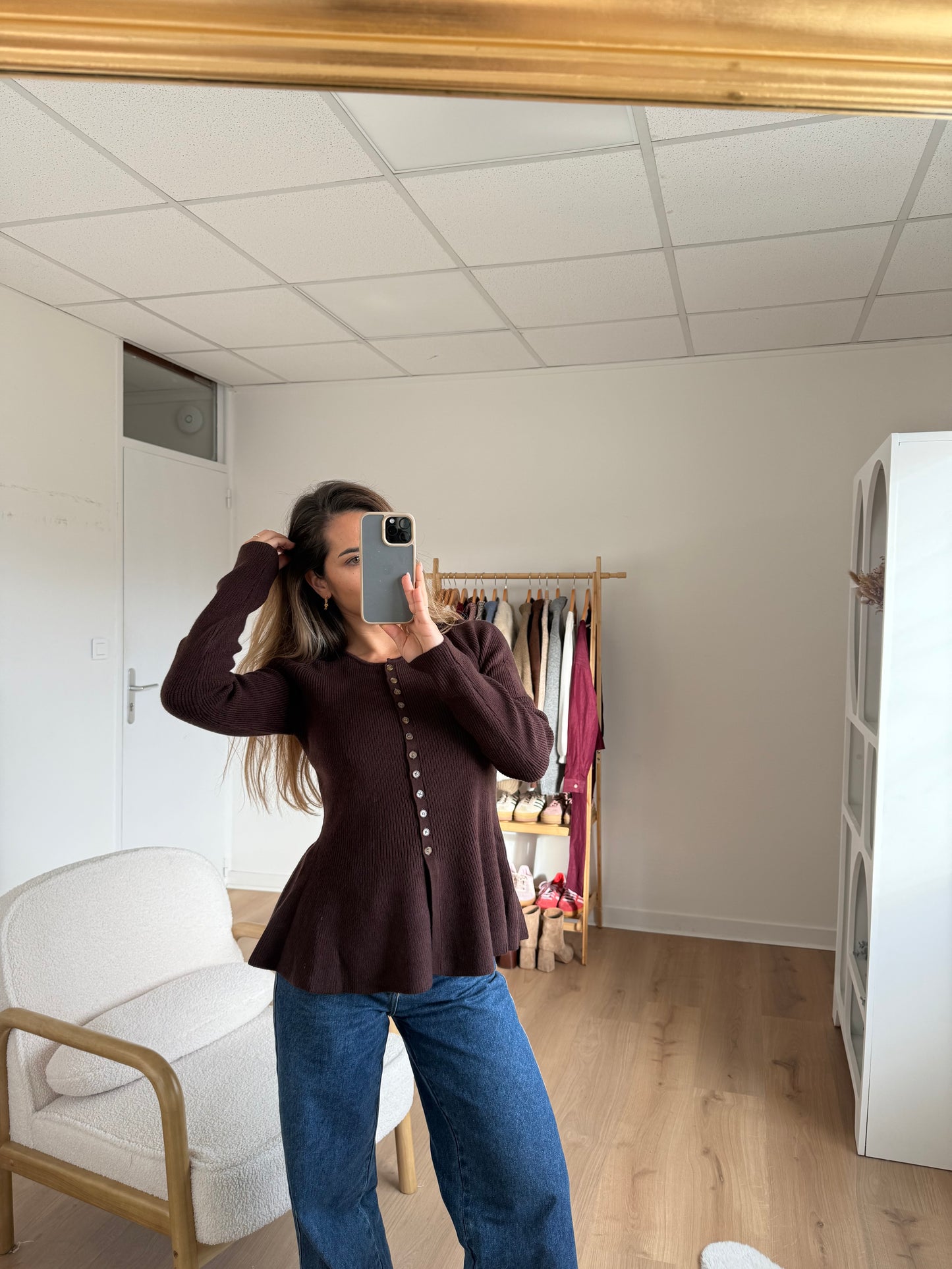 Pull fin péplum Albane chocolat