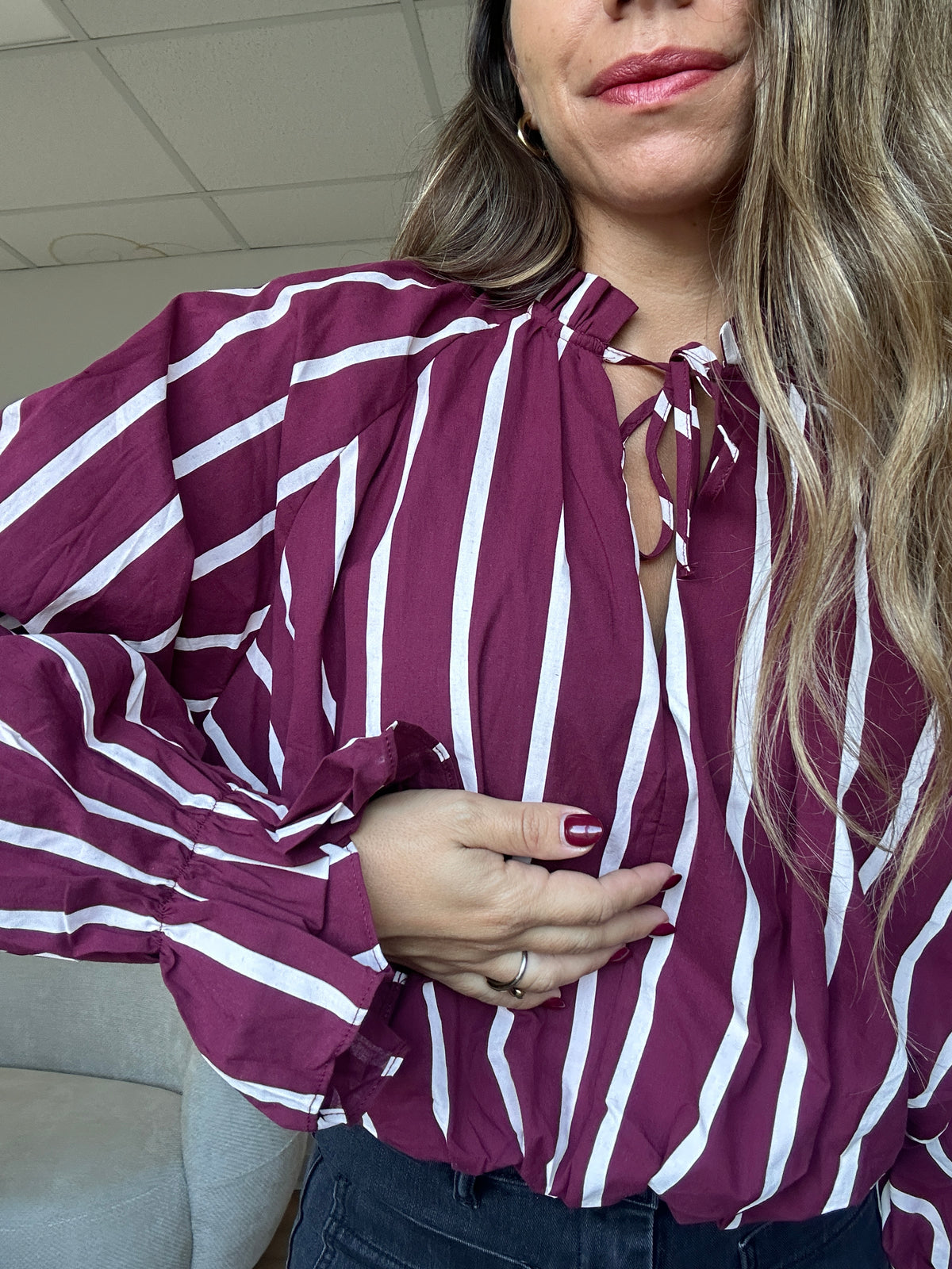 Chemise Nina à rayures bordeaux