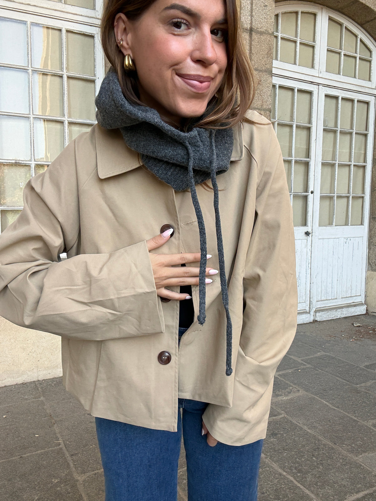 Cagoule en laine et cachemire grise