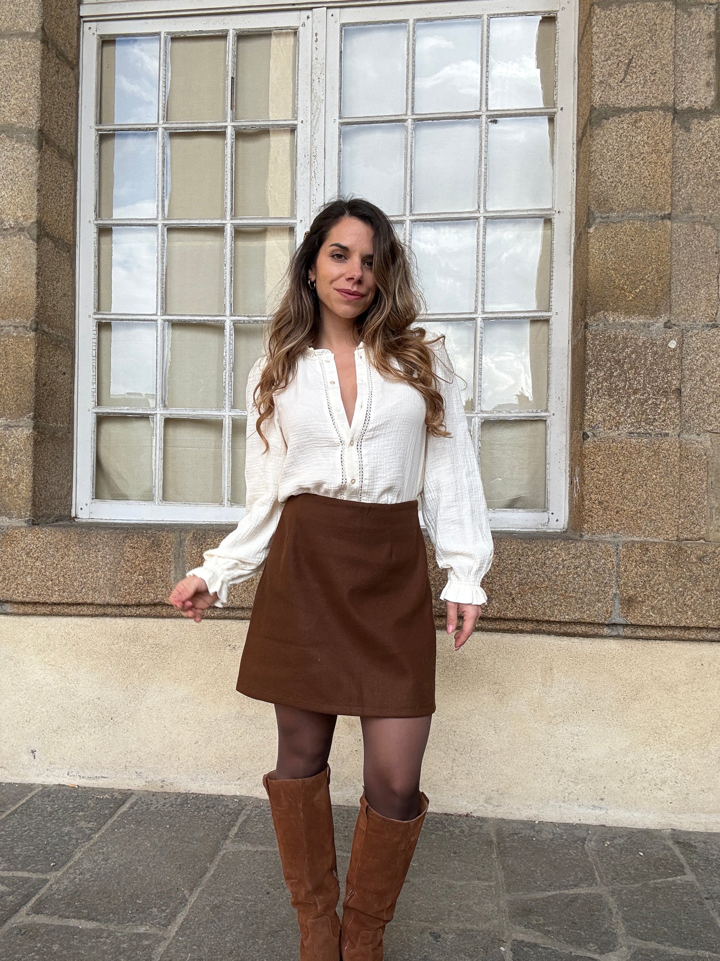 Jupe effet laine Lou chocolat