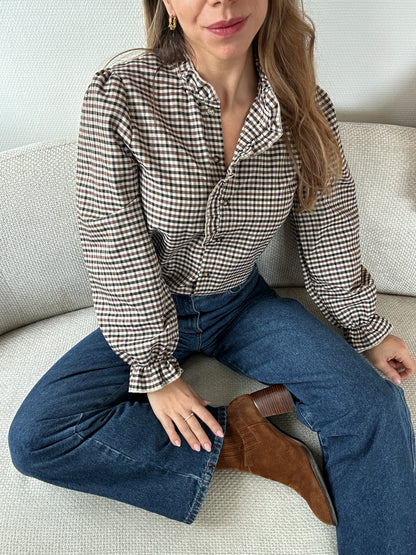 Blouse à carreaux Jeanne beige et marron