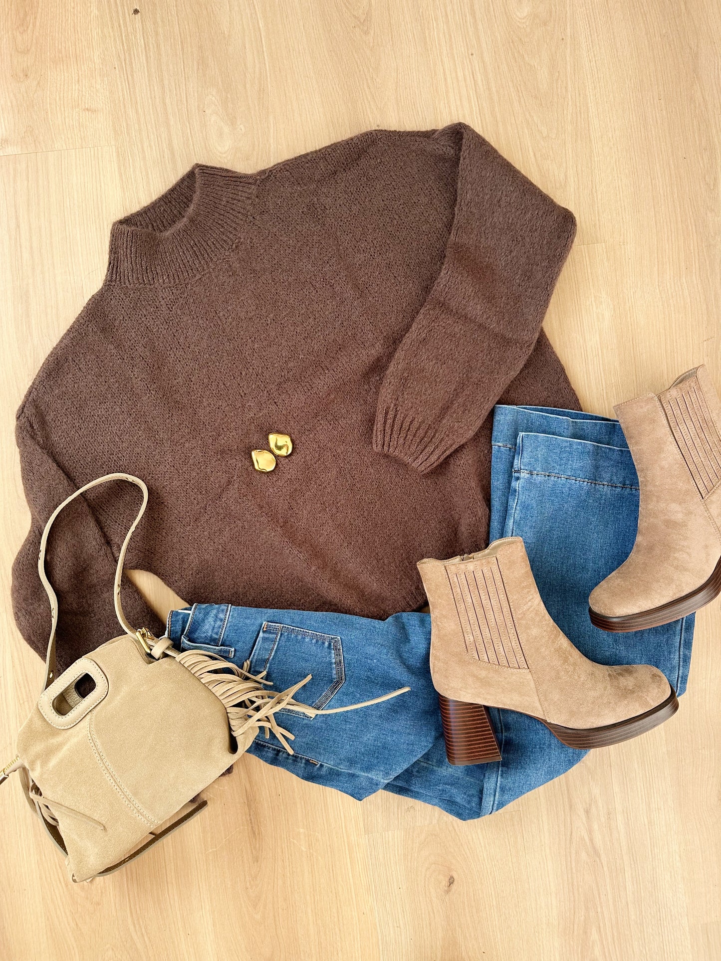 Pull en maille à col rond Hortense chocolat