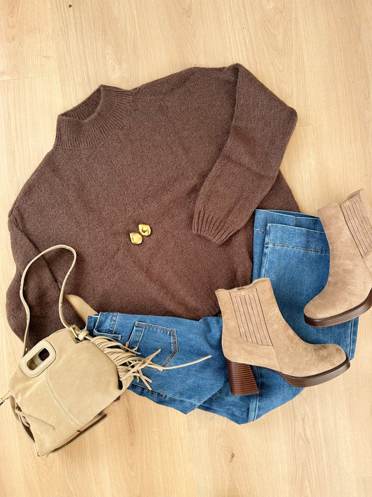 Pull en maille à col rond Hortense chocolat