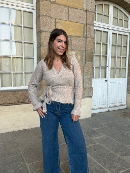 Cardigan à noeud Helena taupe