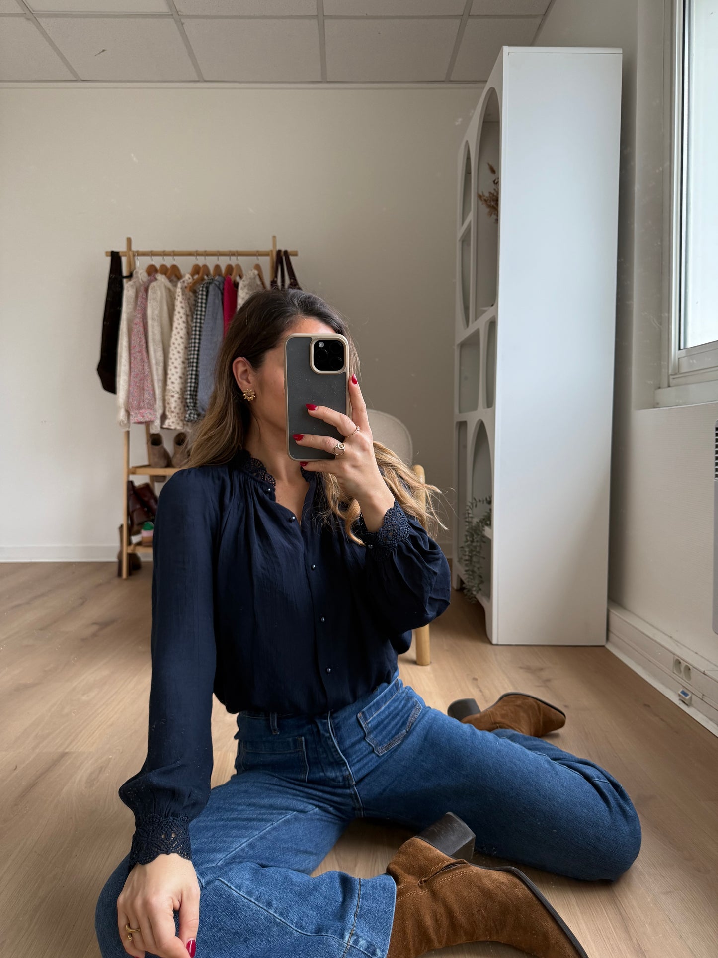 Blouse brodée bleue marine Maïwenn