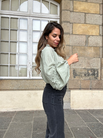 Blouse Esmée à volants vert menthe