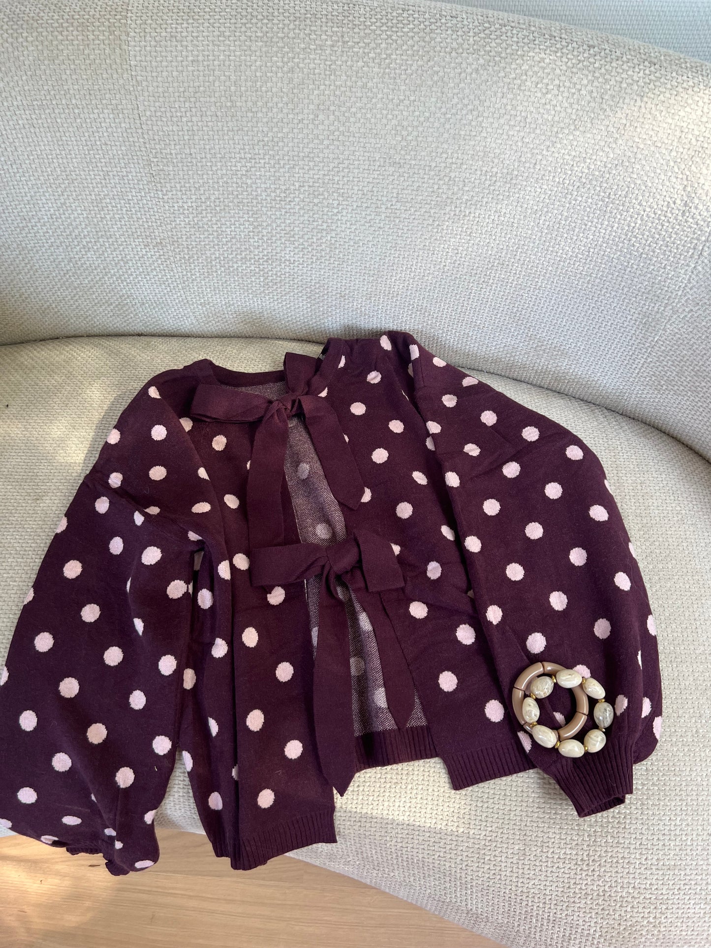 Pull à pois en laine Zélie bordeaux
