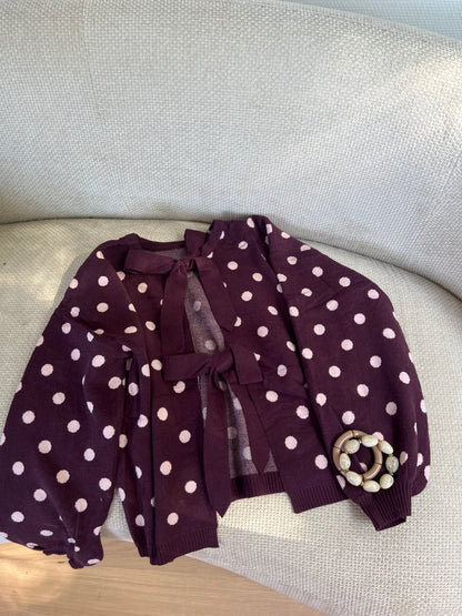 Pull à pois en laine Zélie bordeaux