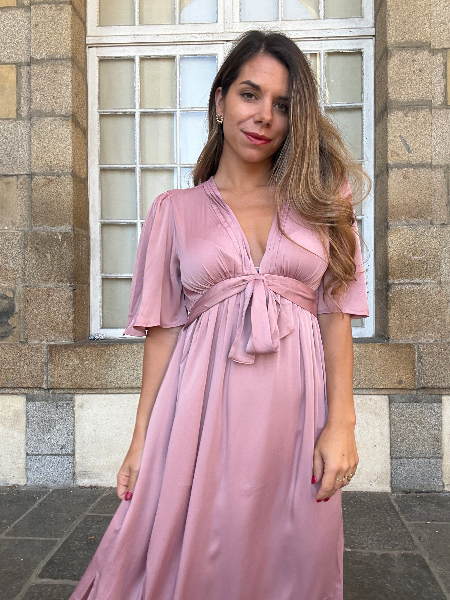 Robe longue Suzy vieux rose