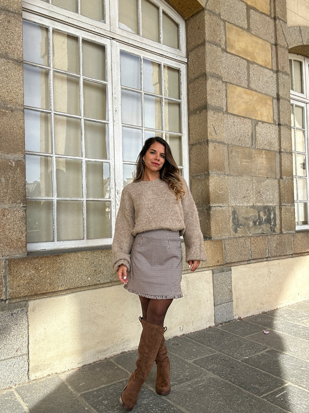 Jupe à carreaux Gisèle marron