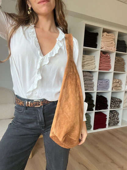 Sac à main en daim Marine Camel