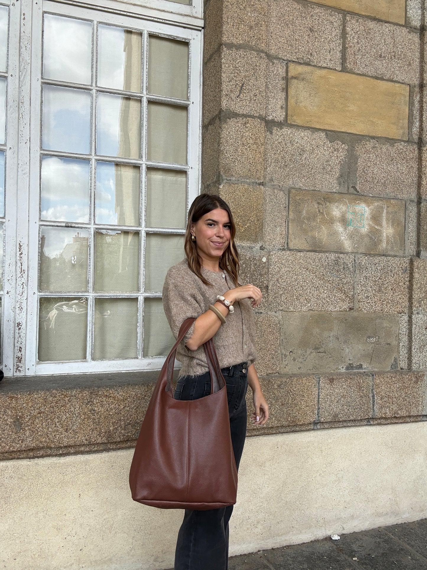 Sac à main en cuir  Marine marron