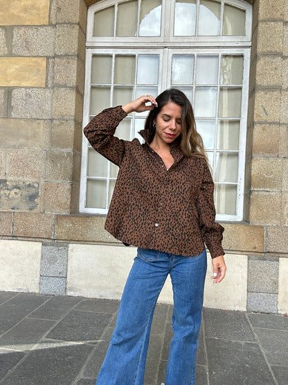 Veste en jean Céleste léopard marron