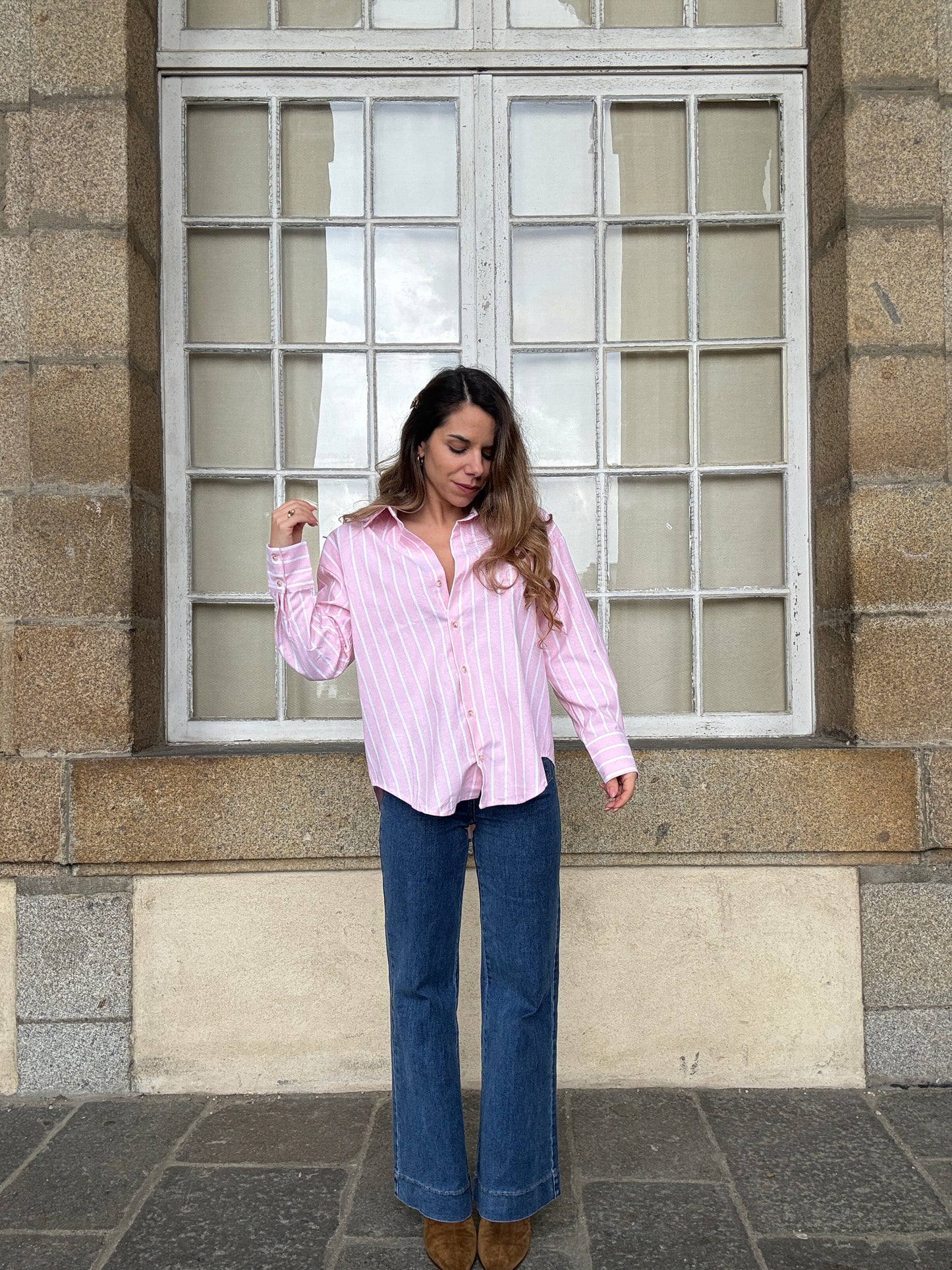 Chemise à rayures baby pink