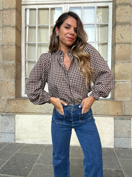 Blouse à carreaux Sybille marron
