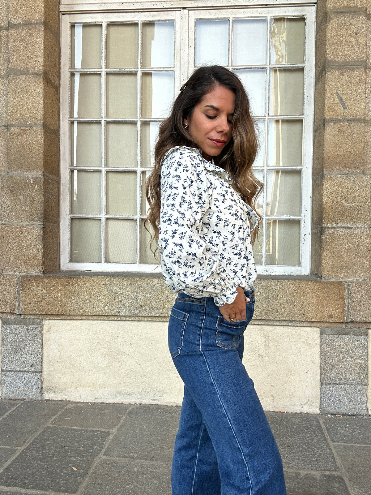 Blouse à col large fleurie Maria