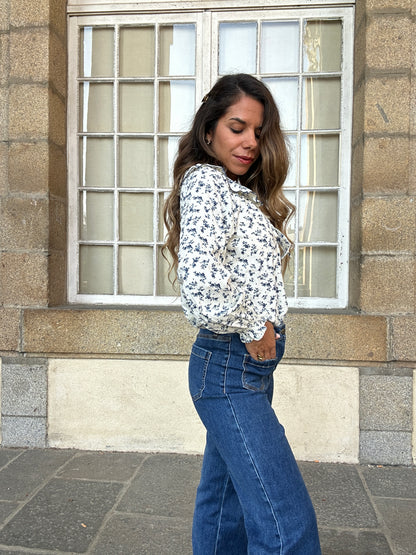 Blouse à col large fleurie Maria