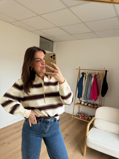 Polo à rayures Marine chocolat