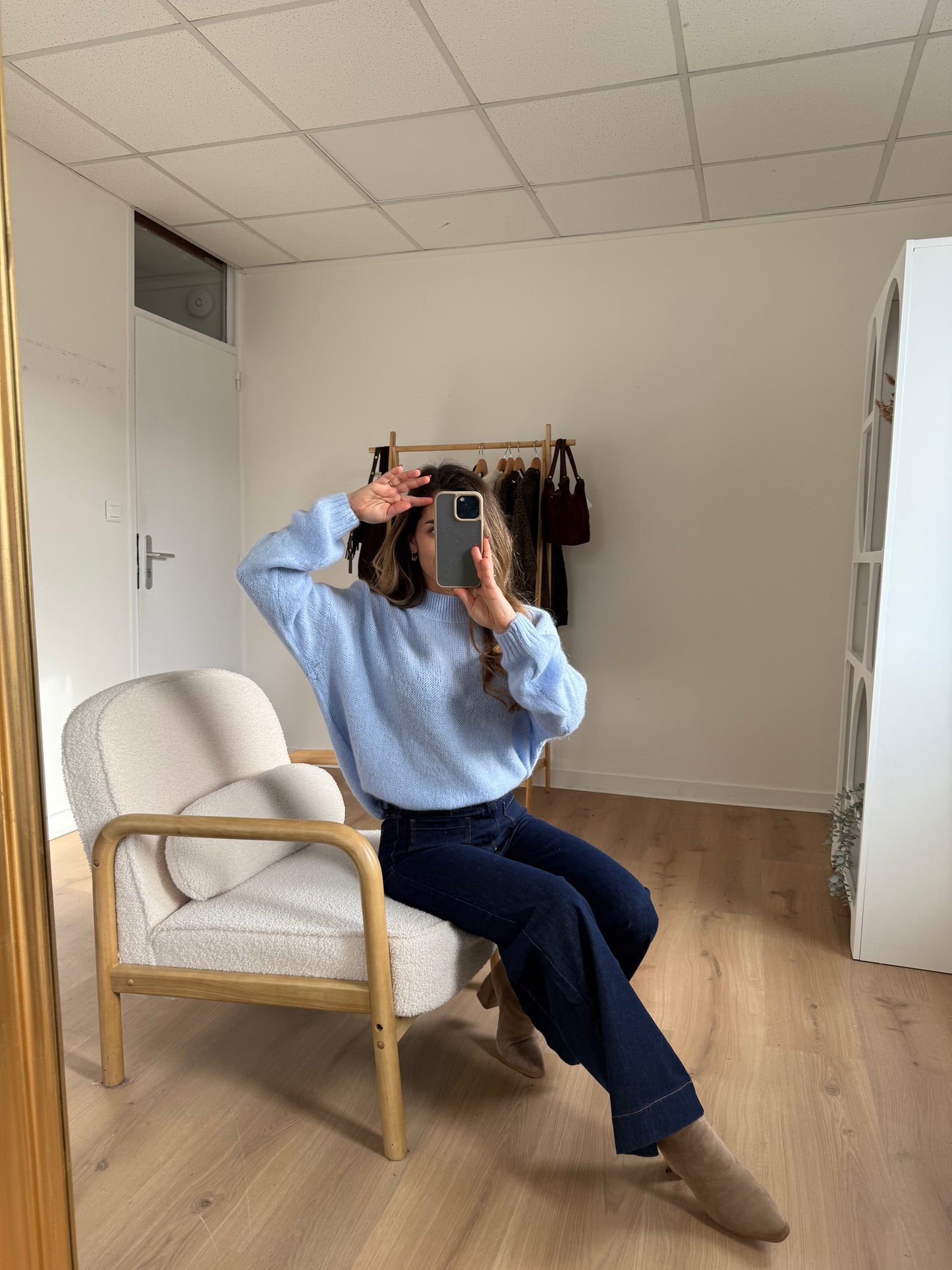 Pull en maille à col rond Hortense bleu glacier