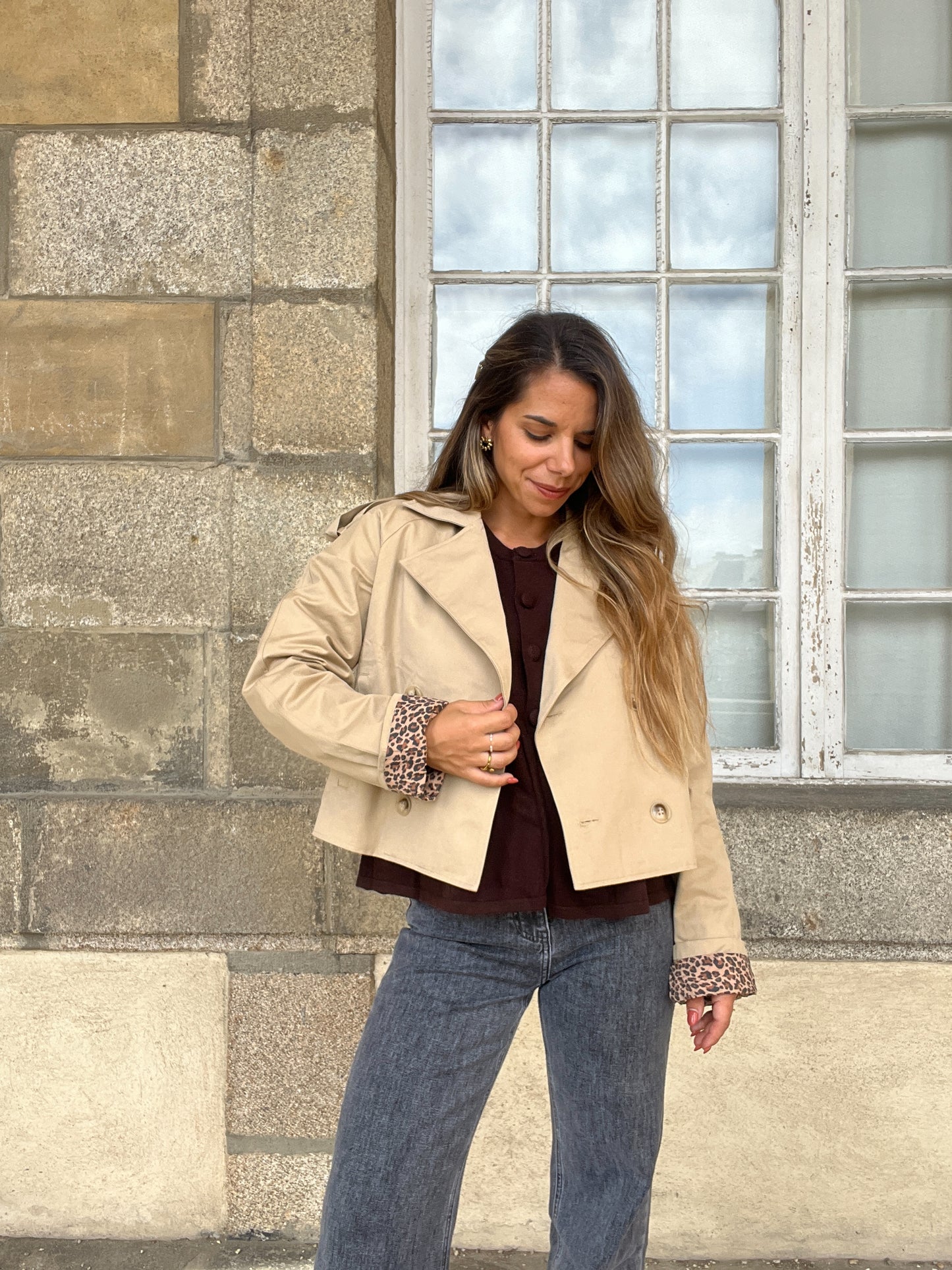 Trench court Camille léopard