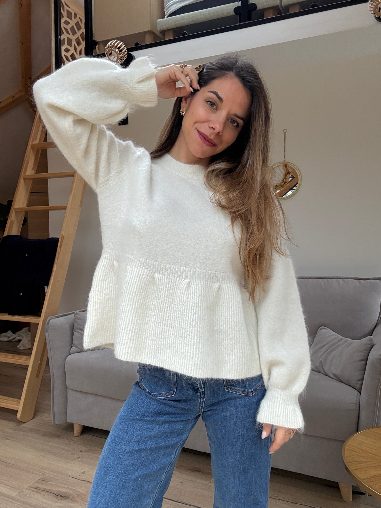 Pull peplum Elia écrue