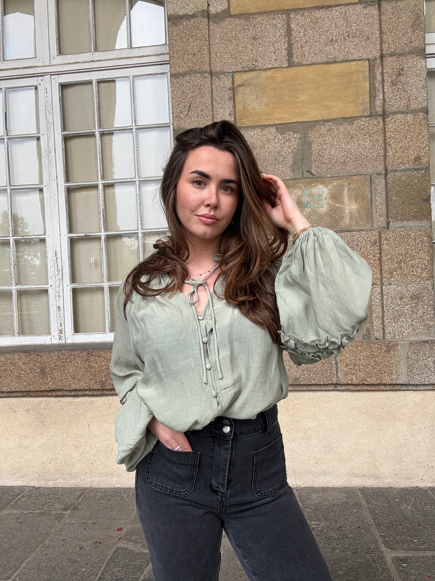 Blouse Esmée à volants vert menthe
