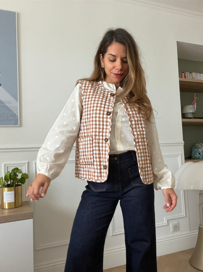 Gilet sans manches vichy beige Apolline réversible