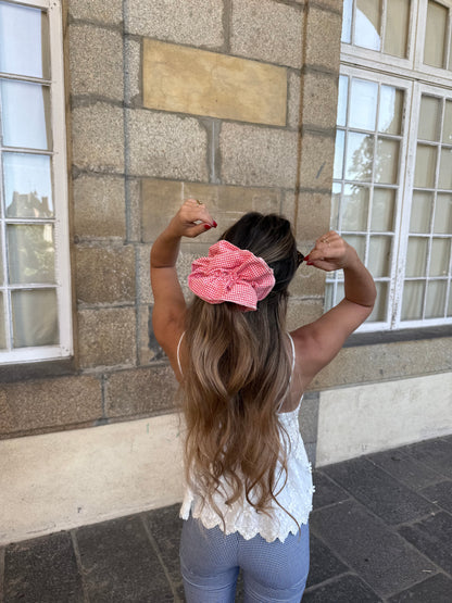 Chouchou scrunchie en coton vichy rouge