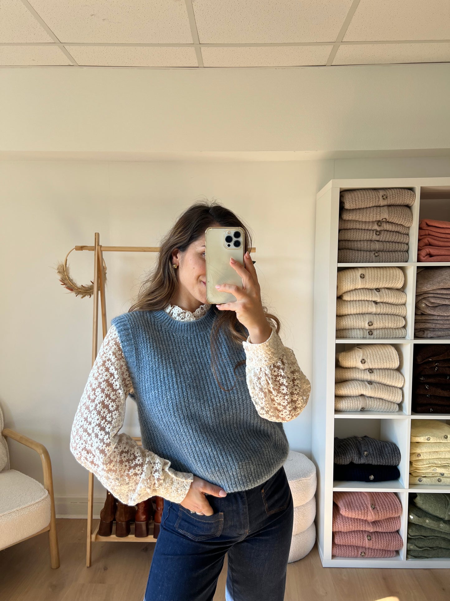 Pull sans manches bleu jean Adèle