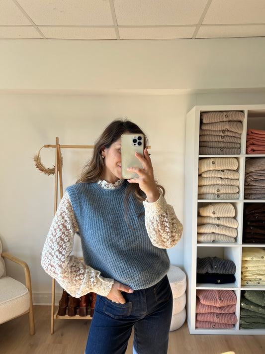 Pull sans manches bleu jean Adèle