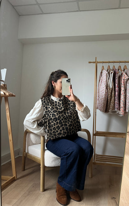 Pull sans manche avec nœuds Jeanne léopard
