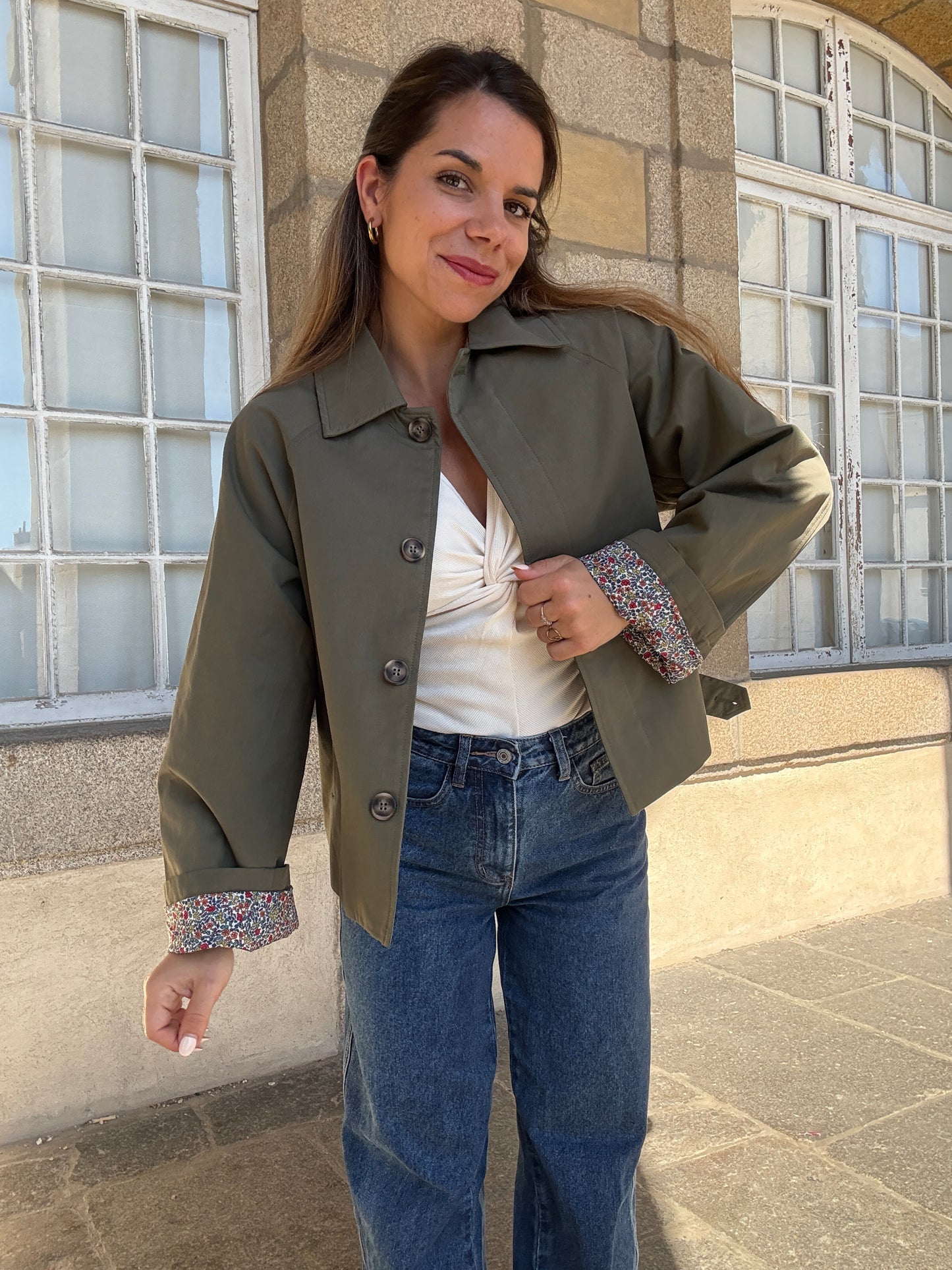Veste trench Edith en coton Liberty kaki