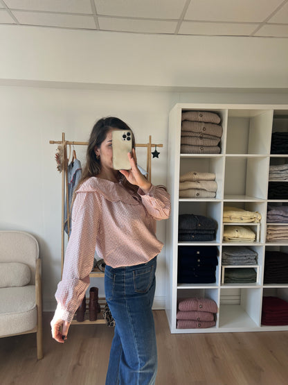Blouse à col large Solveig VICHY rose