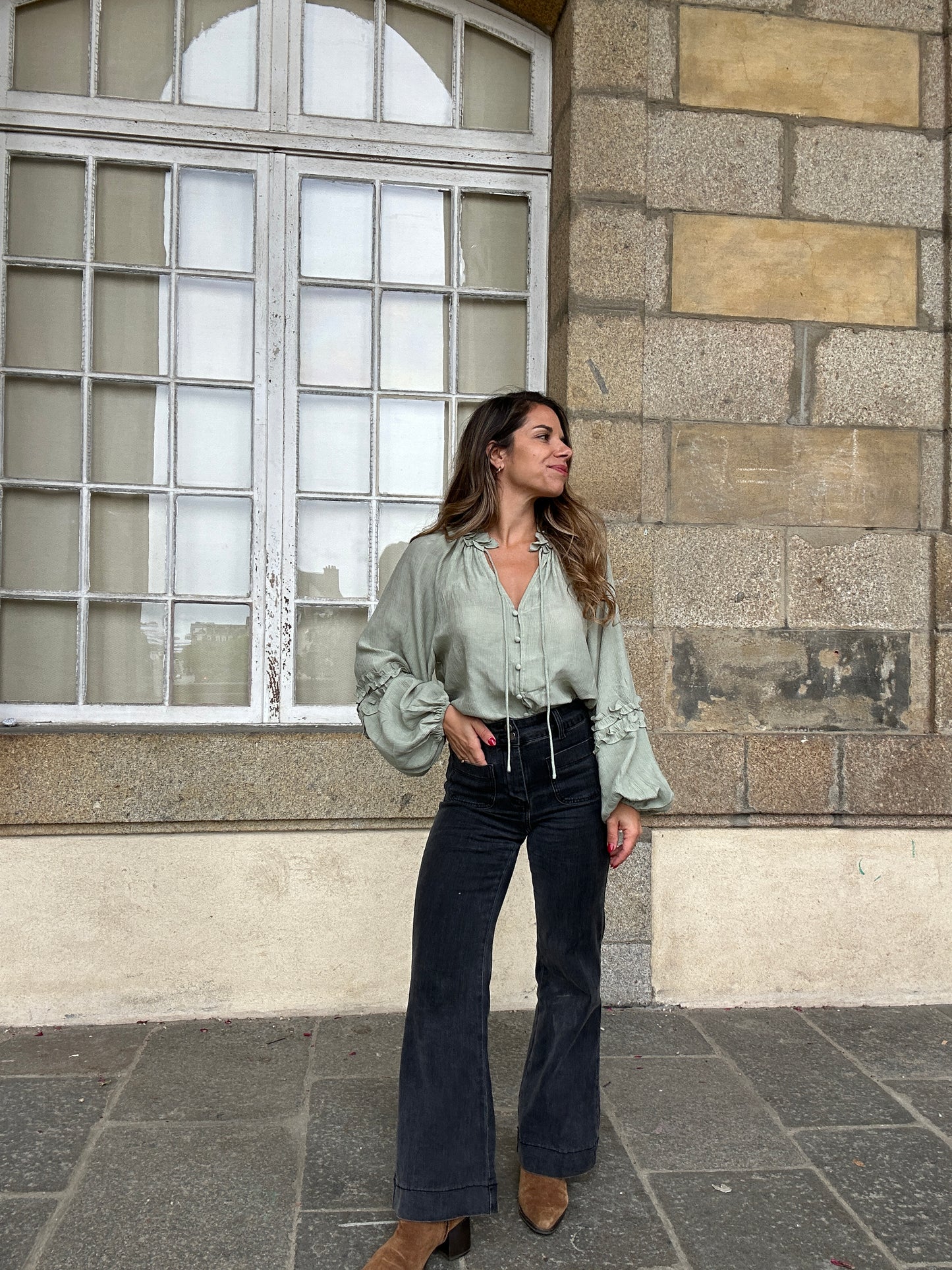 Blouse Esmée à volants vert menthe