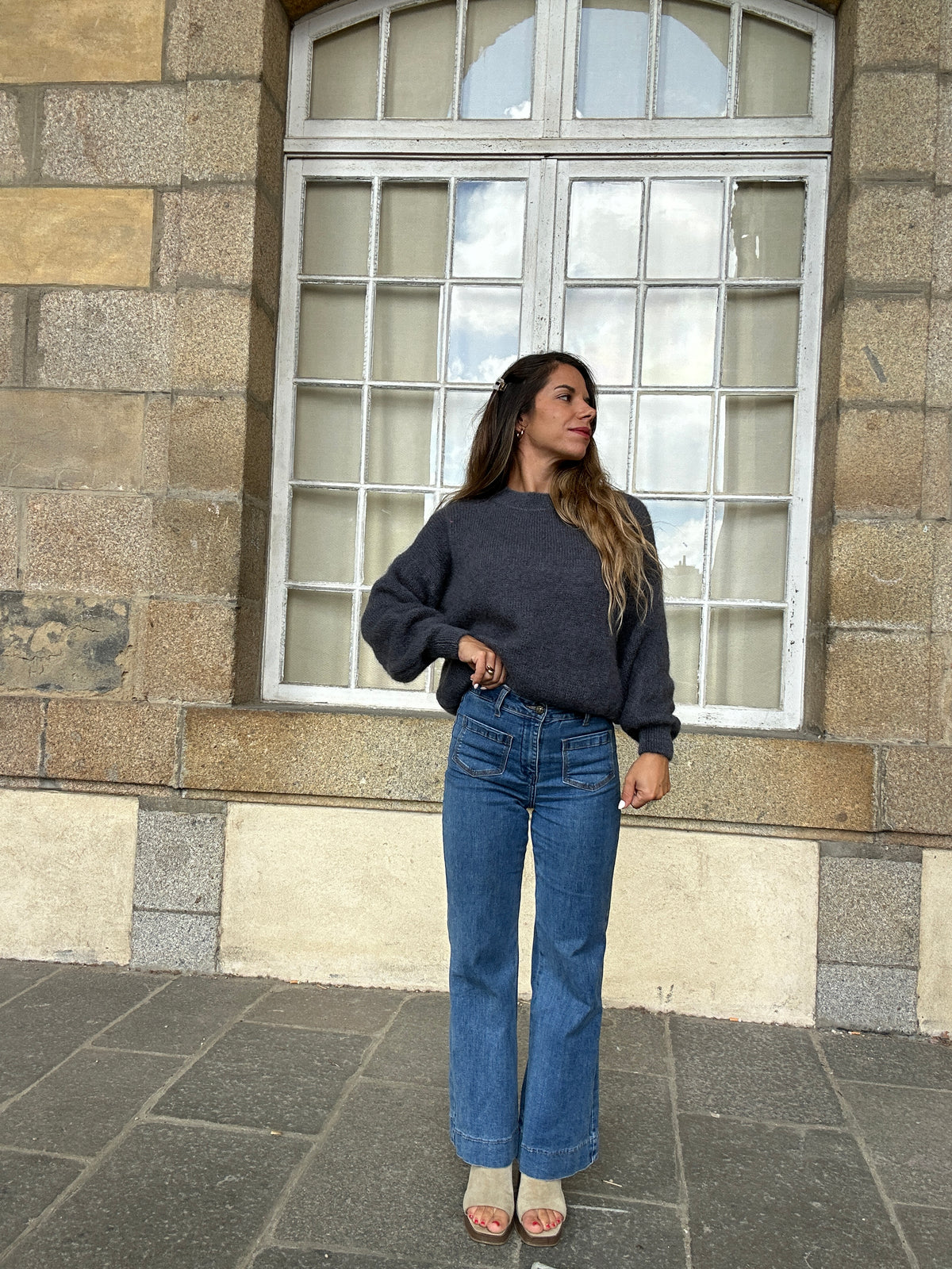 Maille en mohair et laine Gaia gris foncé