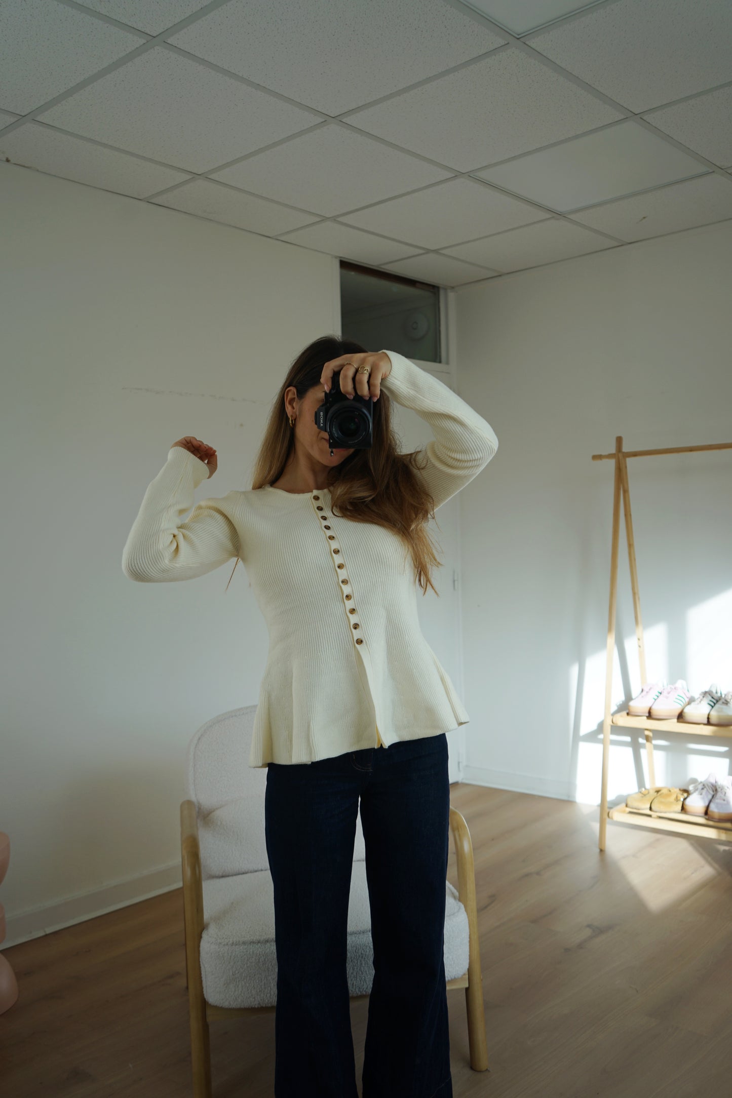 Pull fin péplum Albane écru