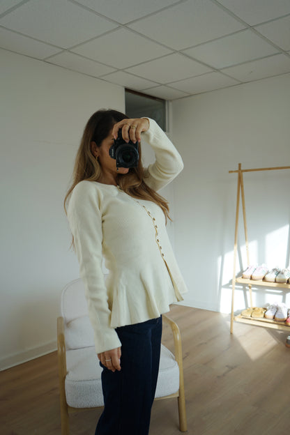Pull fin péplum Albane écru
