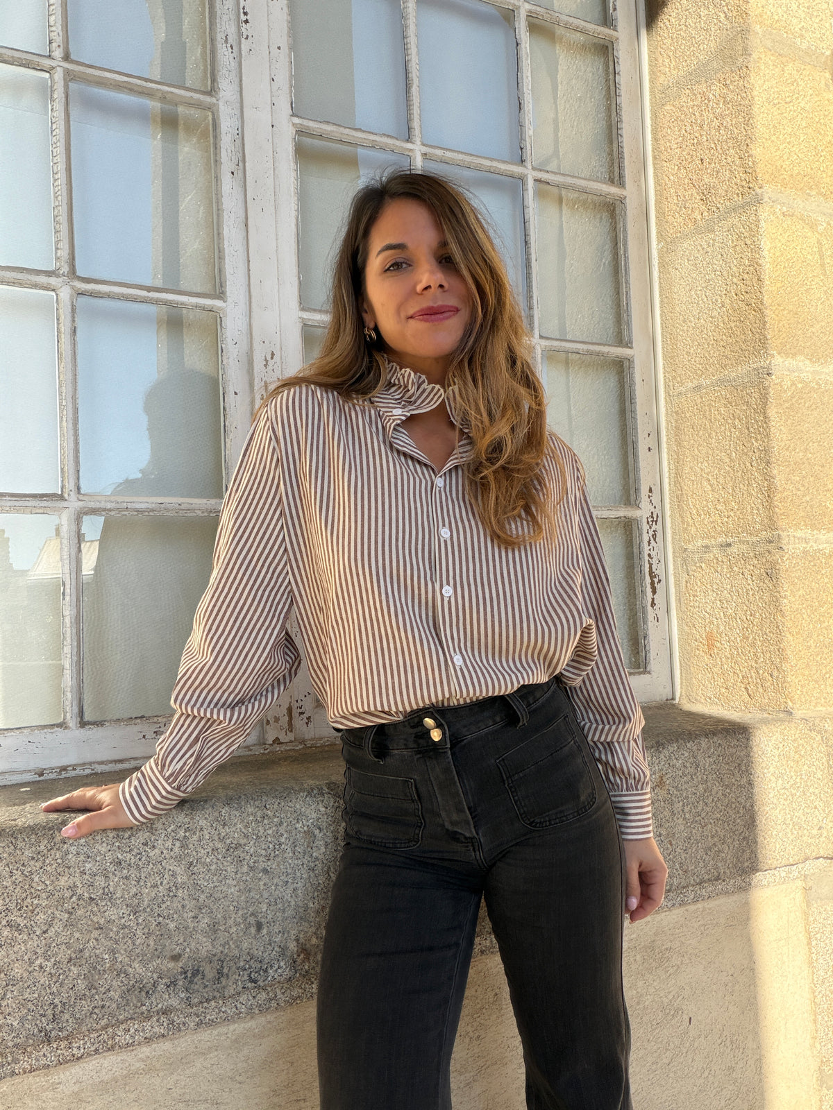 Chemise rayée chocolat Elise