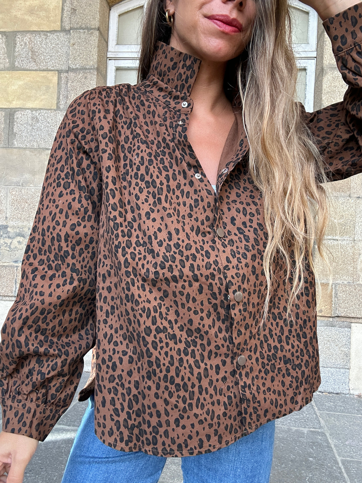 Veste en jean Céleste léopard marron