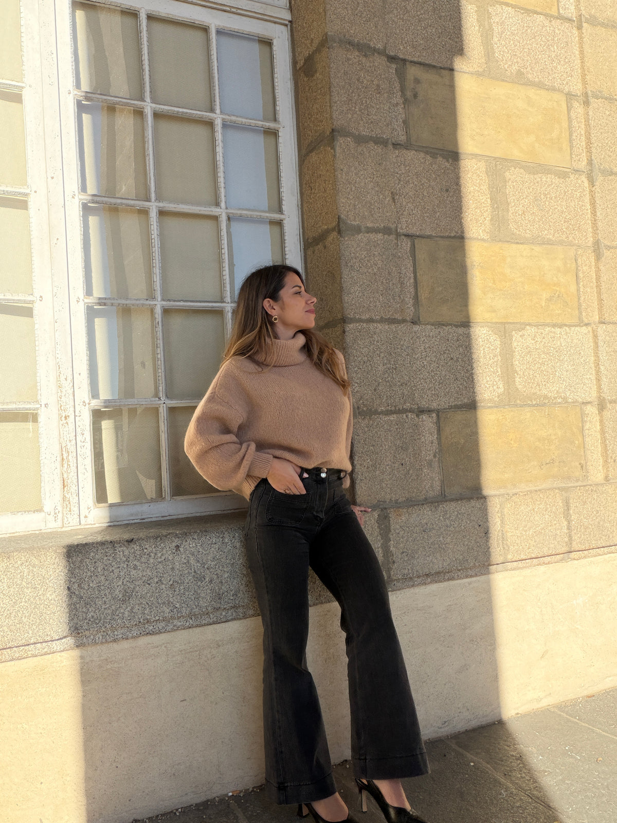 Maille col roulé en mohair et laine Faustine camel