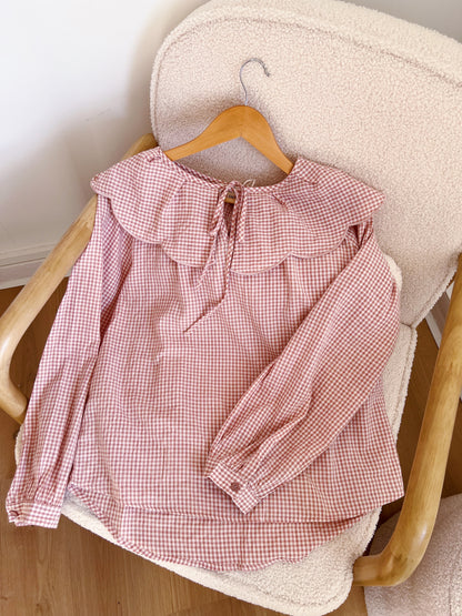 Blouse à col large Solveig VICHY rose