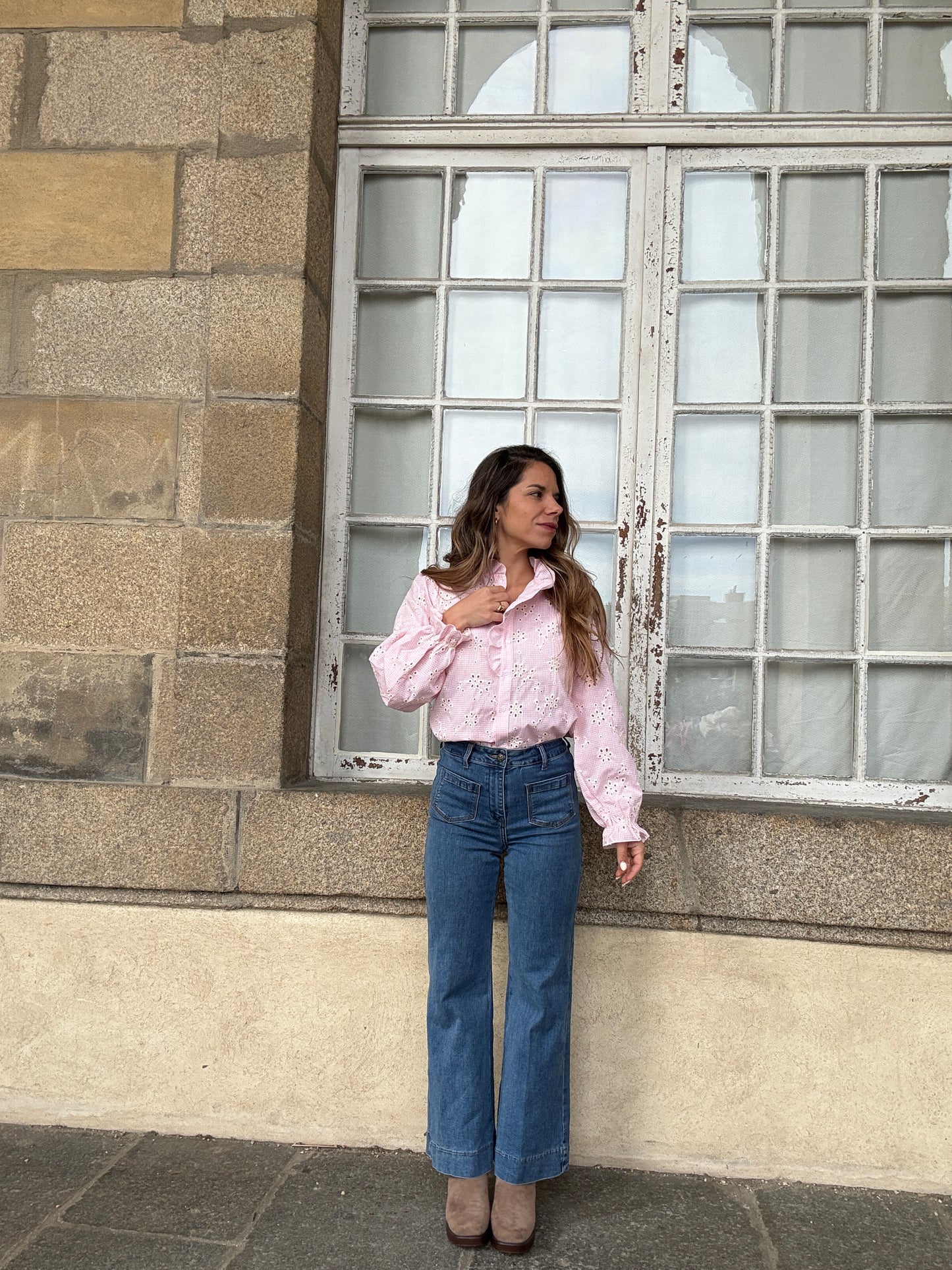 Blouse brodée baby pink Apolline