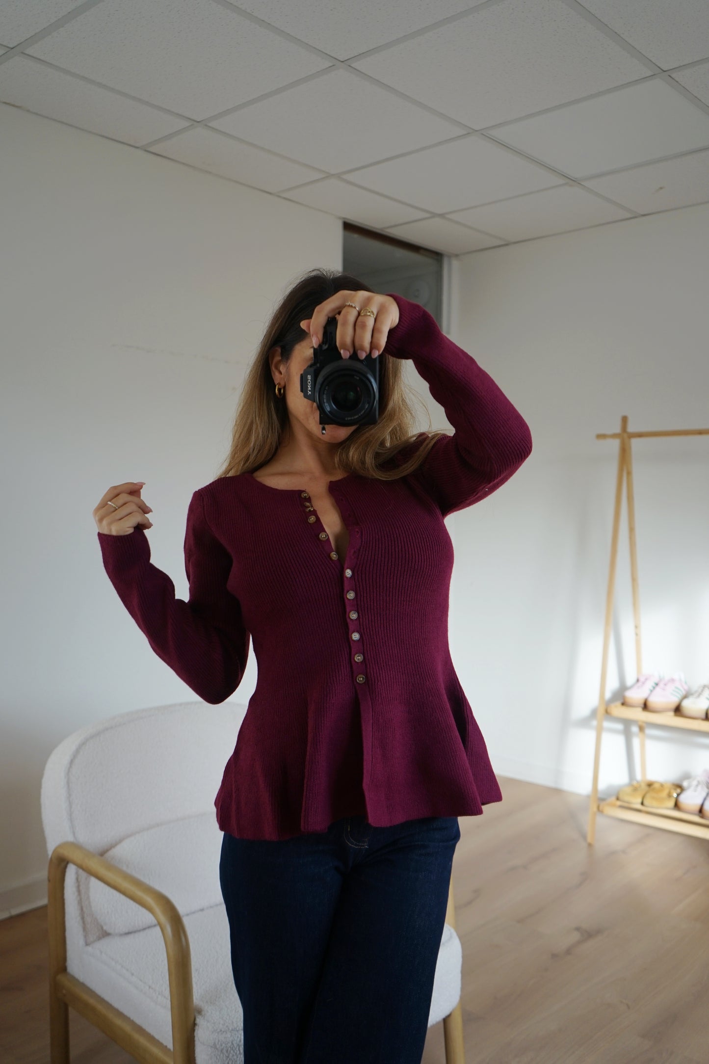 Pull fin péplum Albane bordeaux