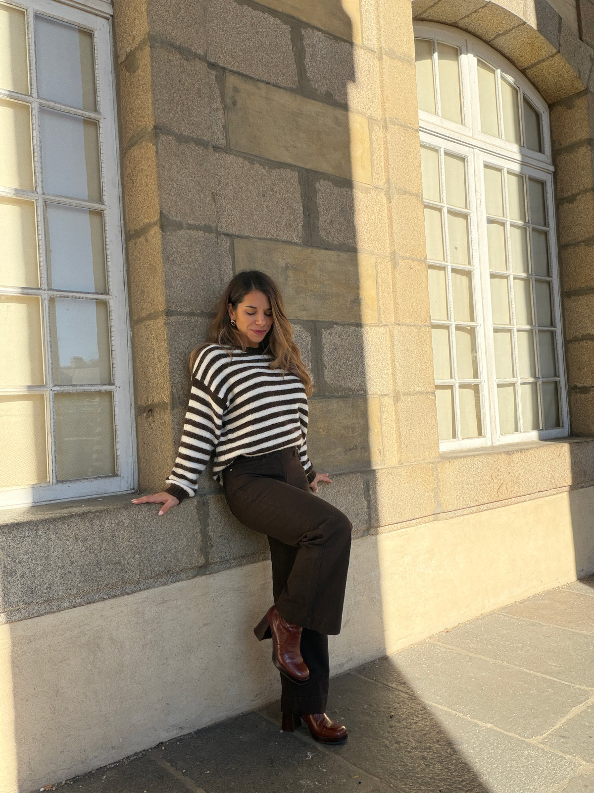 Pull à rayures Suzie marron et beige