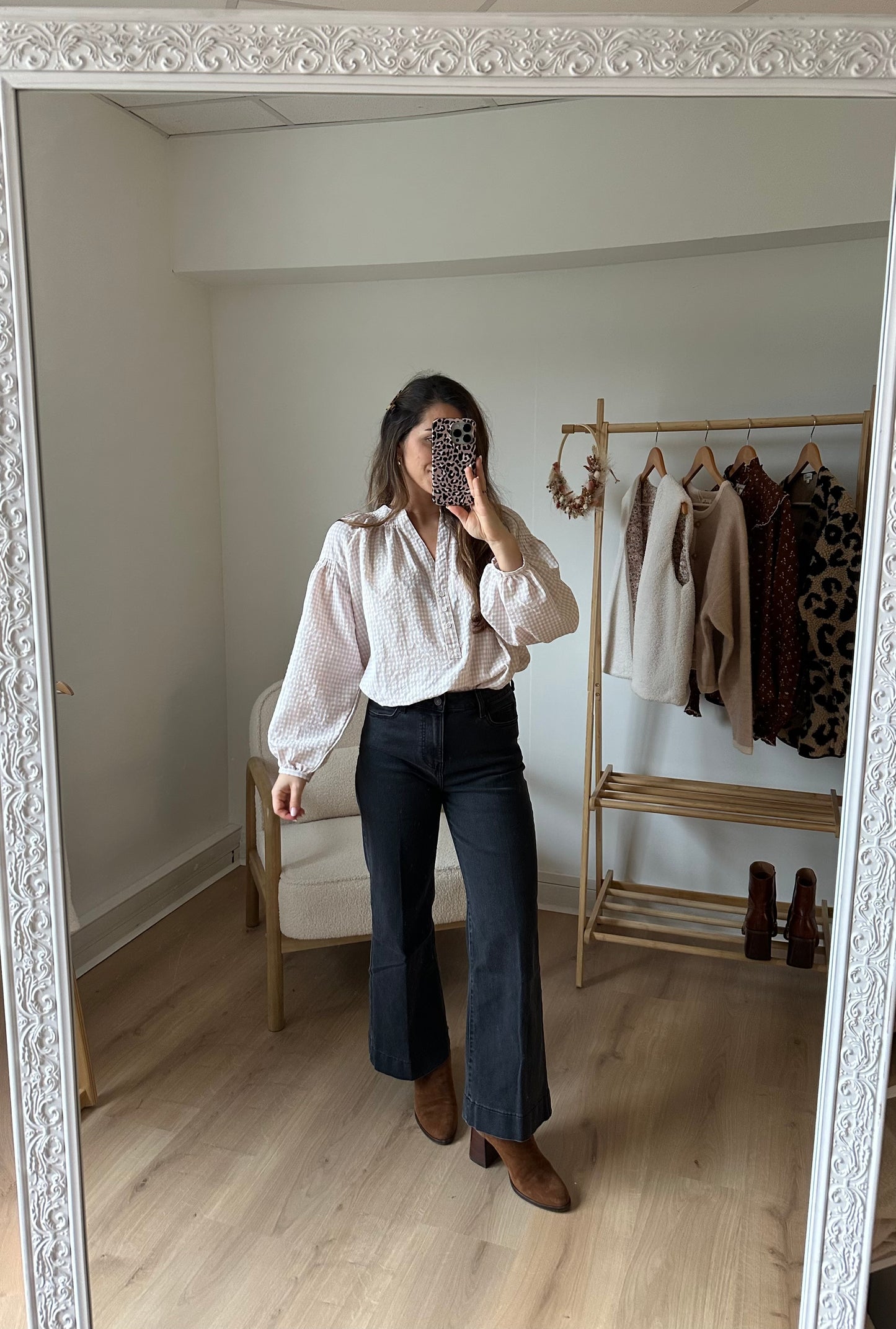 Blouse vichy beige rosée Clothilde