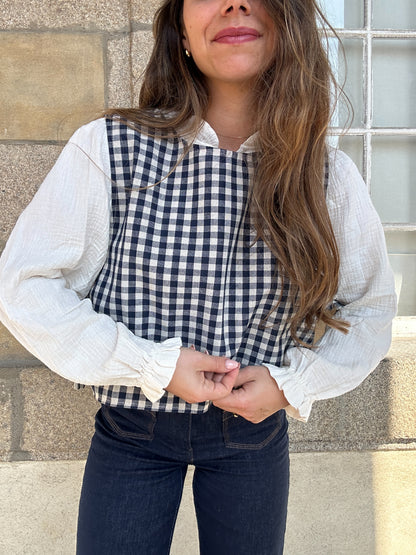Pull fin sans manche avec nœuds vichy Angèle