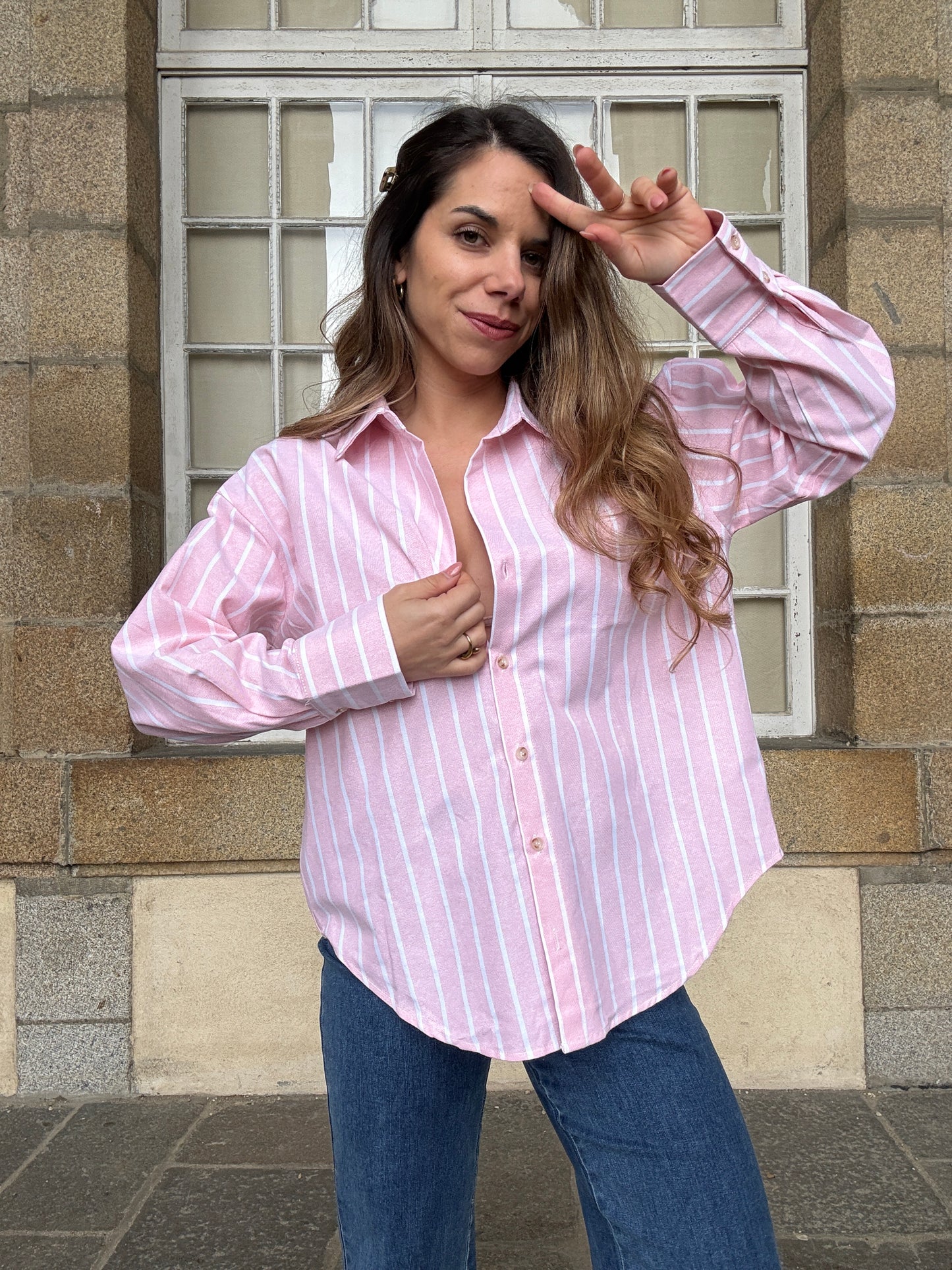 Chemise à rayures baby pink
