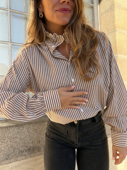 Chemise rayée chocolat Elise